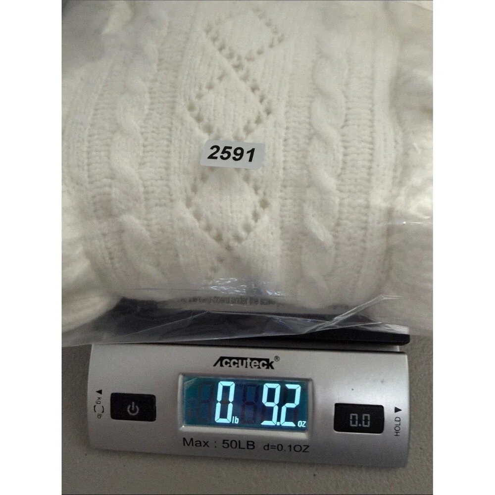 Francesca's Lorain Ruffled Pointelle Sweater Size Large Ivory Cozy Flounce Cuff